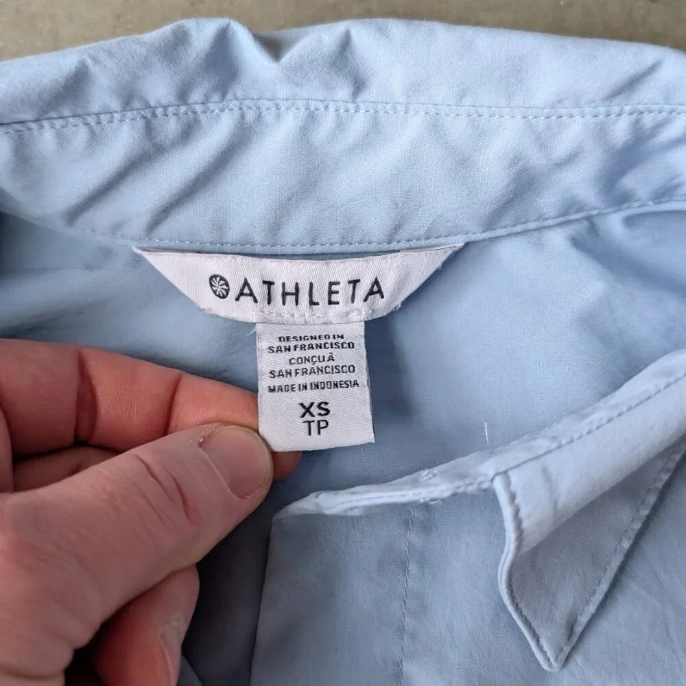 Athleta Oversized Performance Poplin Shirt in Heron Blue size XS - Picture 6 of 8